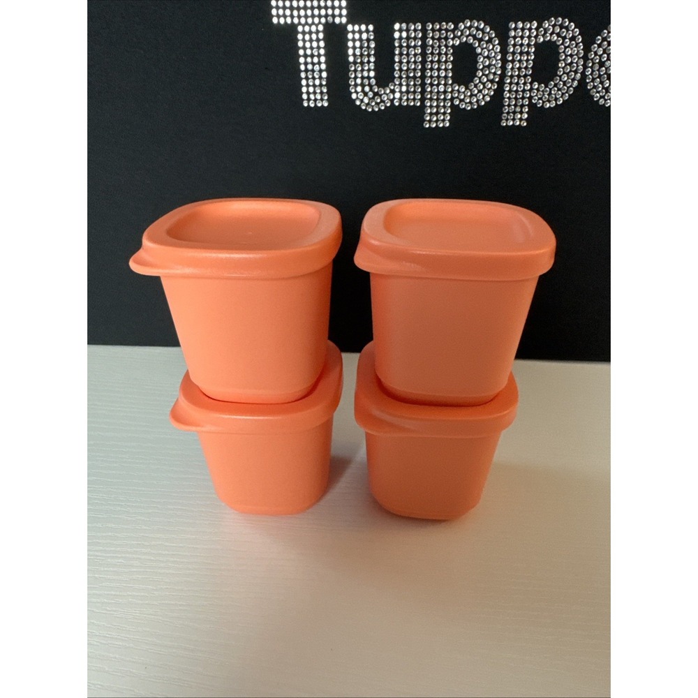 Tupperware Mini Basic Bright Square Container Set of 4 Orange 110ml / 3oz New